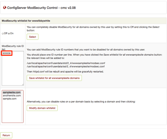 domain rule id highlighted in whitelist