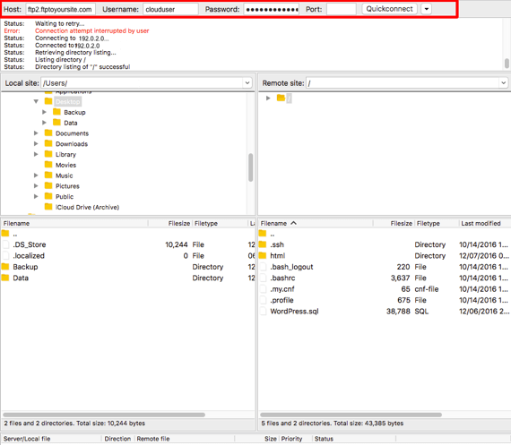 ftp credentials in ftp client