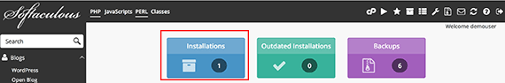 Installations icon highlighted