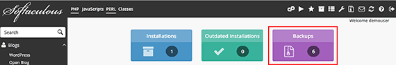 Backups icon highlighted