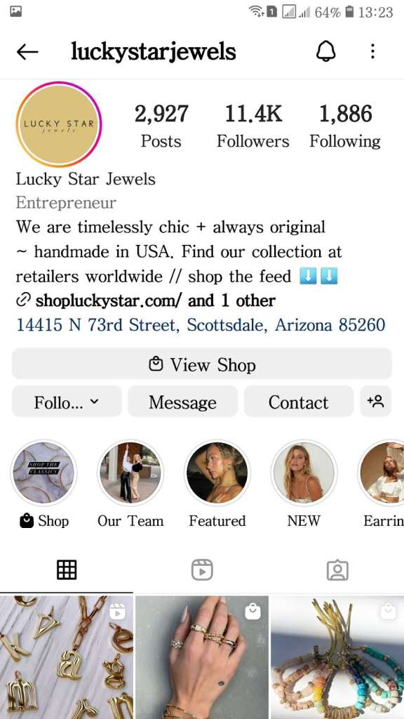 View shop button on an Instagram profile page.