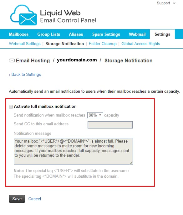 mailbox notification options