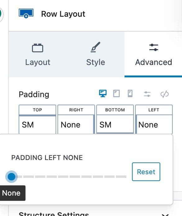 Setting Padding to None