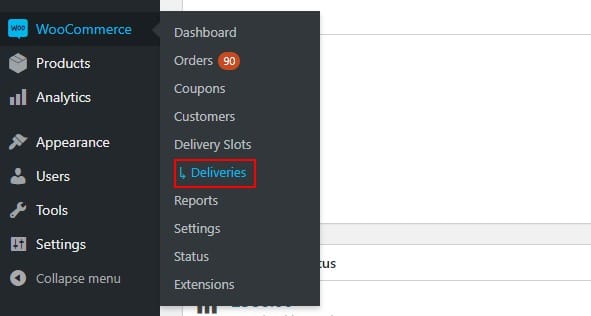 Deliveries page