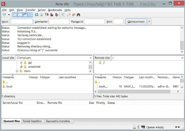 Click the OK button. It will use TLS to connect to the FTP-shared directory.