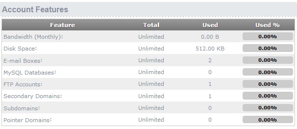 account features screen