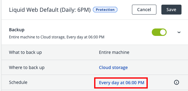 schedule link highlighted