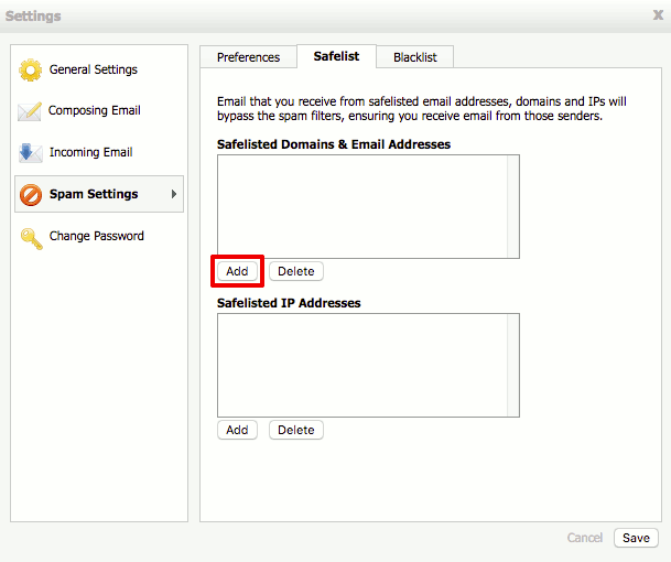 adding to the webmail safelist