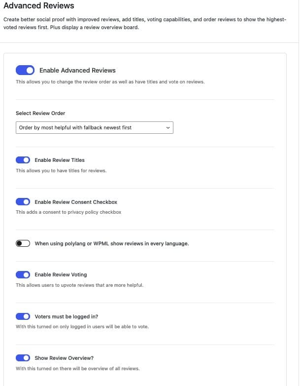Advanced Reviews Settings