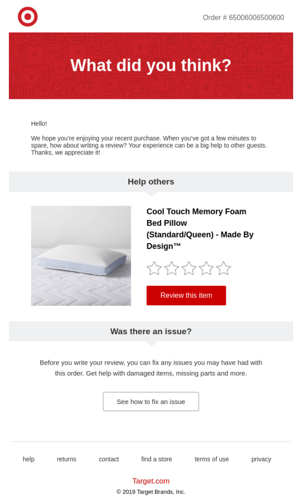 leave a review email