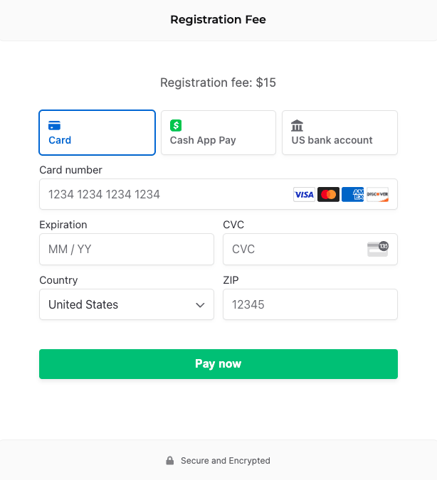 Form view with registration fees enabled.