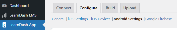 Screenshot to configure Android App Settings