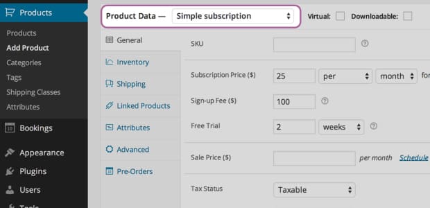 subscription product type