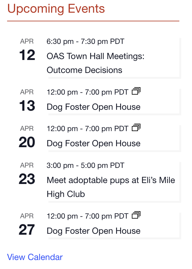 Events calendar widget
