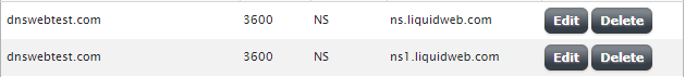 Example of NS records