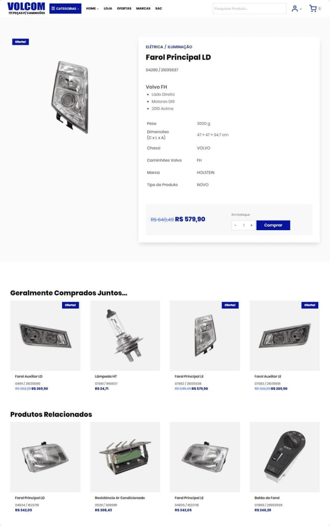 Volcom Peças product page