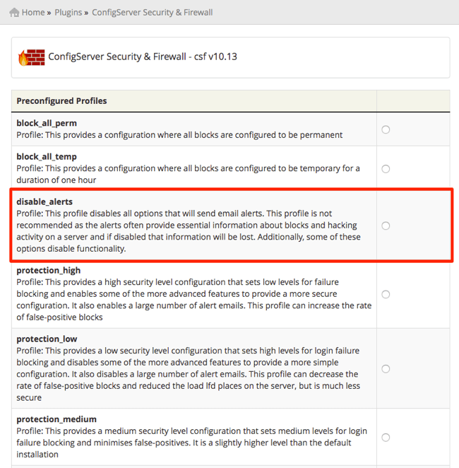 disable alerts section highlighted