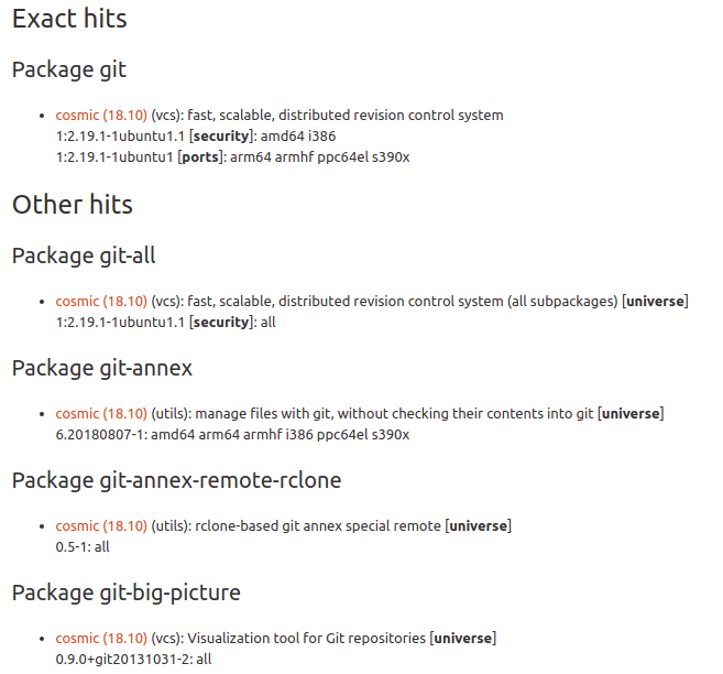 git search results