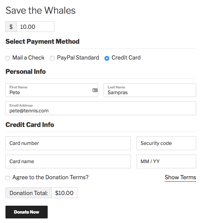 A Give form with iATS enabled