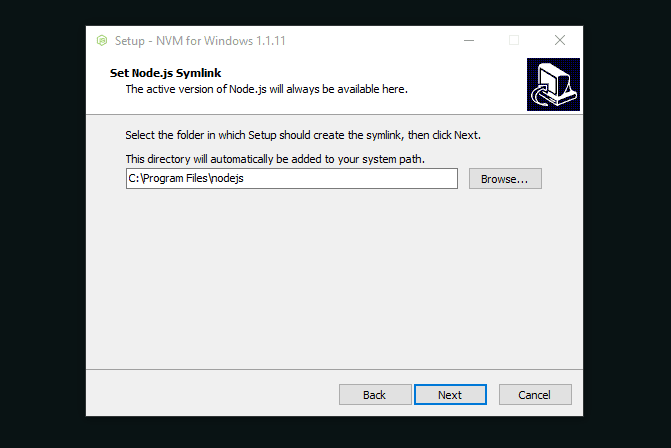 Set the Node.js symlink.