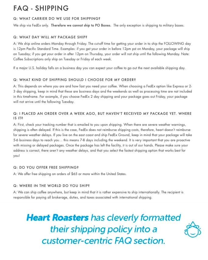 Heart Roasters shipping policy