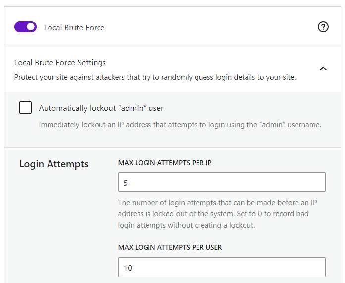 Solid Security local Brute Force Protection feature