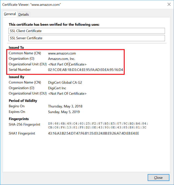 SSL Certificates - OV SSL Certificate Viewer of Amazon.com