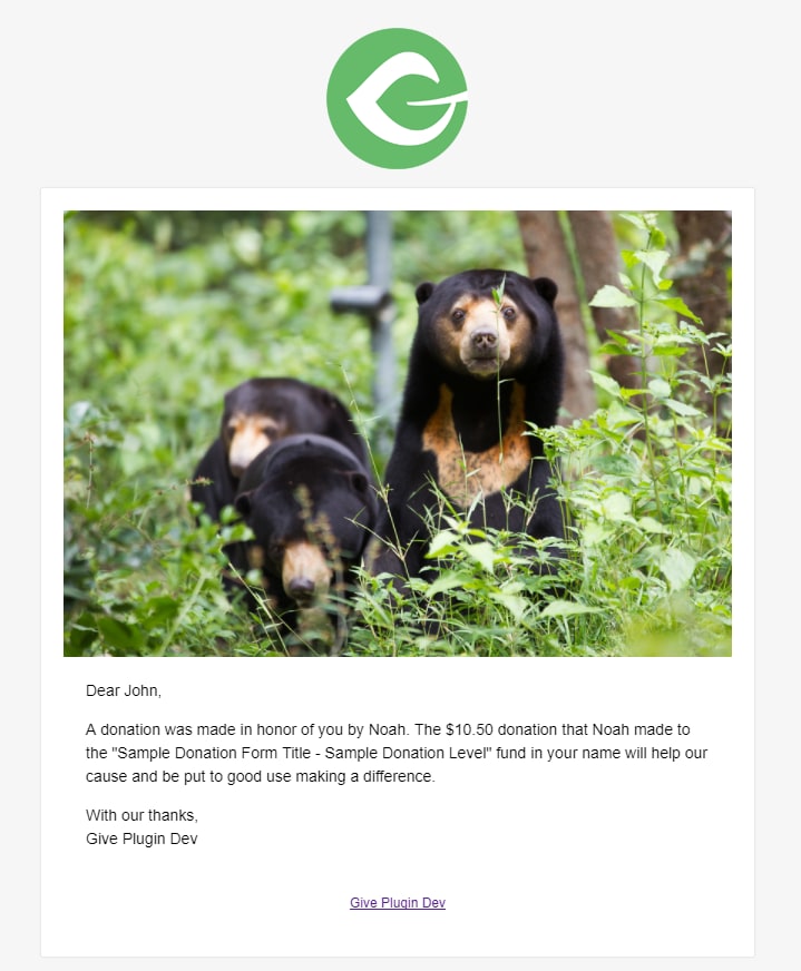 The Give Tributes eCard preview.