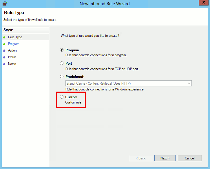 selecting a custom rule