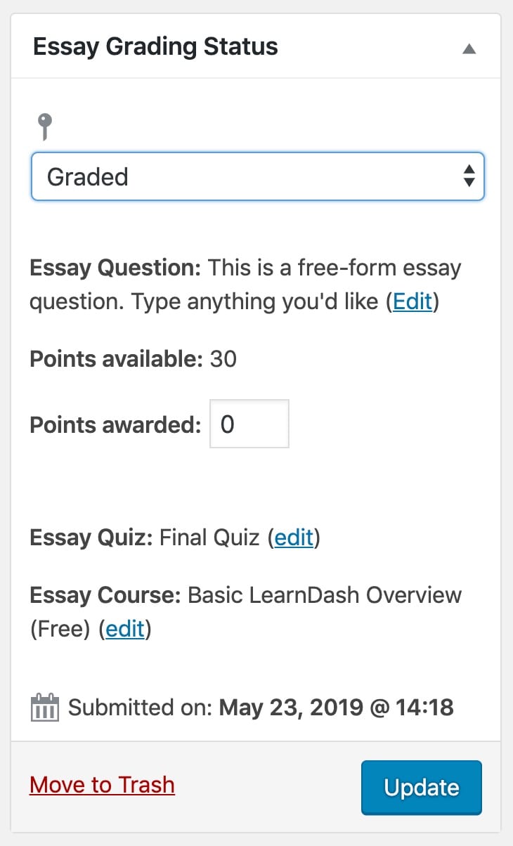 Grade LearnDash essay on individual page in admin
