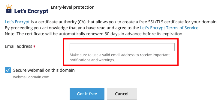 enter email for ssl certificate