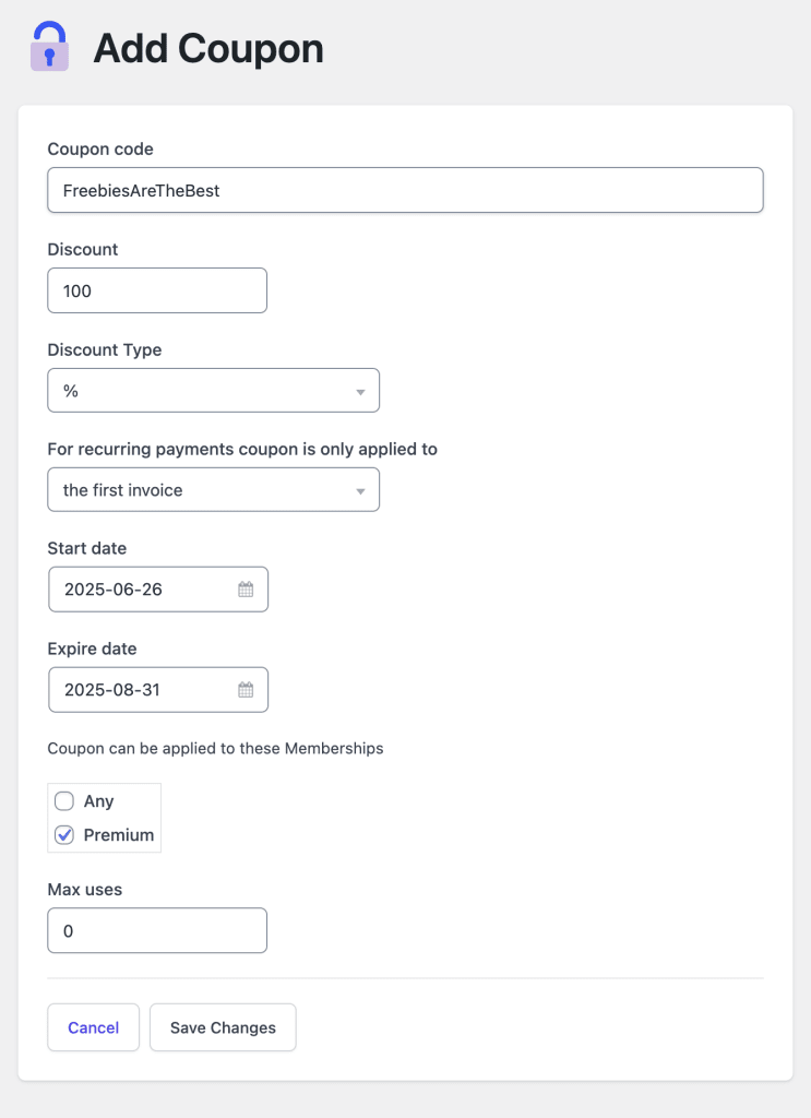 Add a coupon options