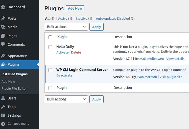 wordpress plugins screen