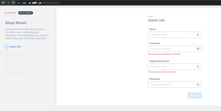 Rocket.Chat setup wizard
