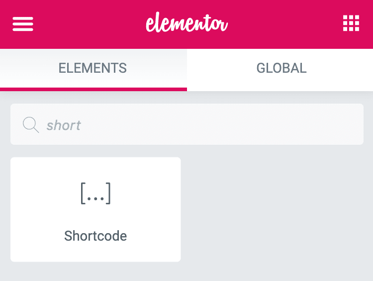 The Elementor Shortcode module looks similar to the Gutenberg shortcode block.