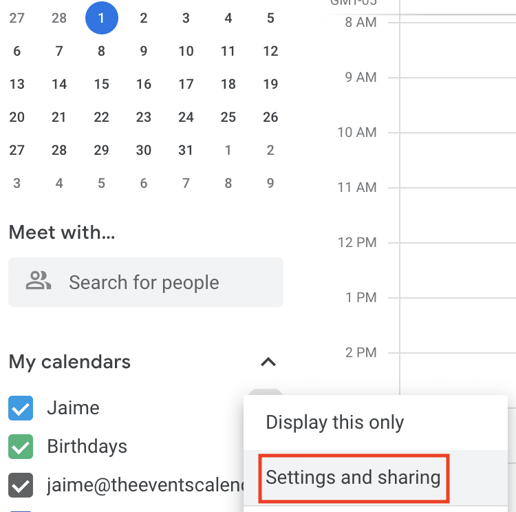 Select your Google Calendar