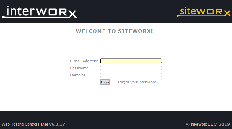 siteworx login screen