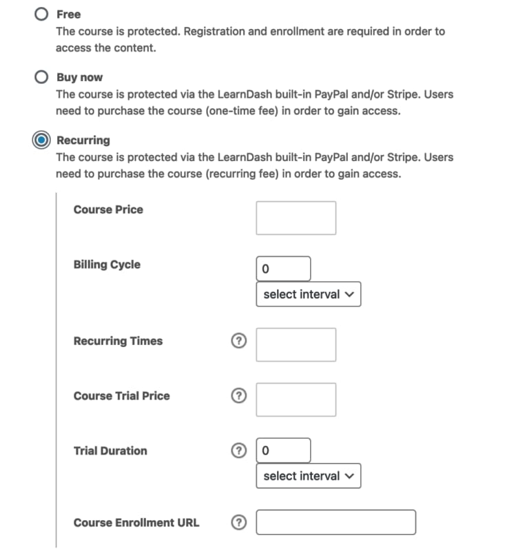 LearnDash course payment configuration