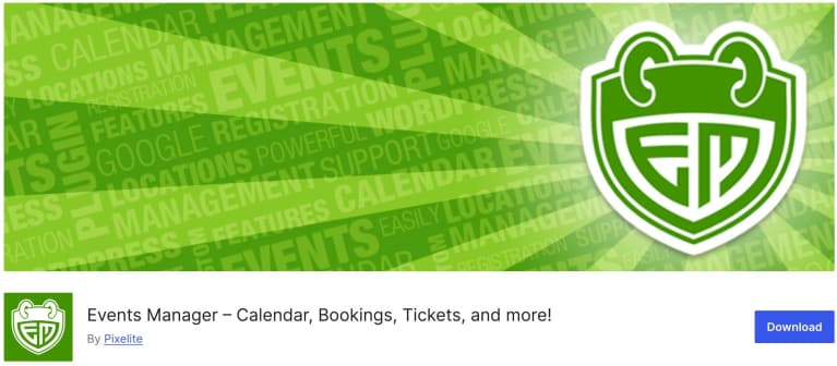 Events Manager download page.