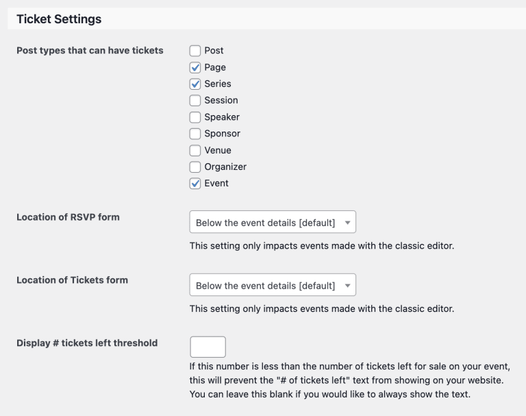 Attendee registration and ticket management settings