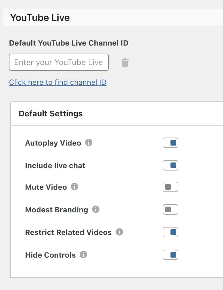 Additional settings under the Default Settings tab