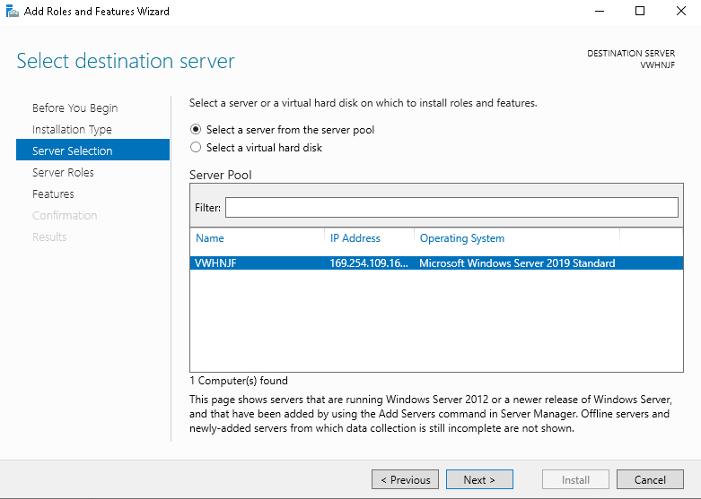 Select Destination Server