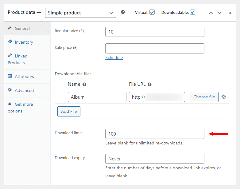 digital product download limit