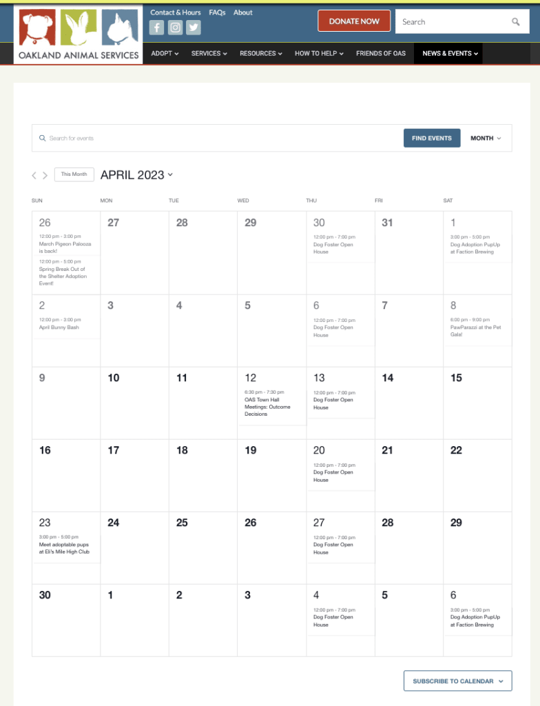 Main calendar page in our featured calendar