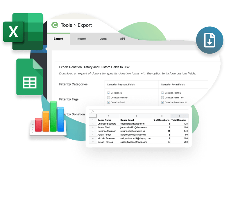 Export your donation data so you can use it anywhere.