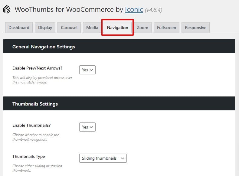 navigation tab WooThumbs