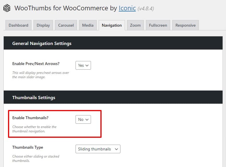 hide thumbnails woocommerce