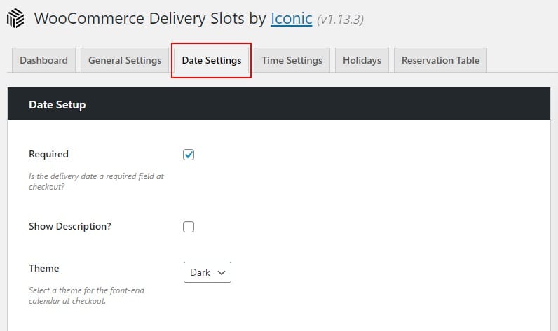 date settings tab