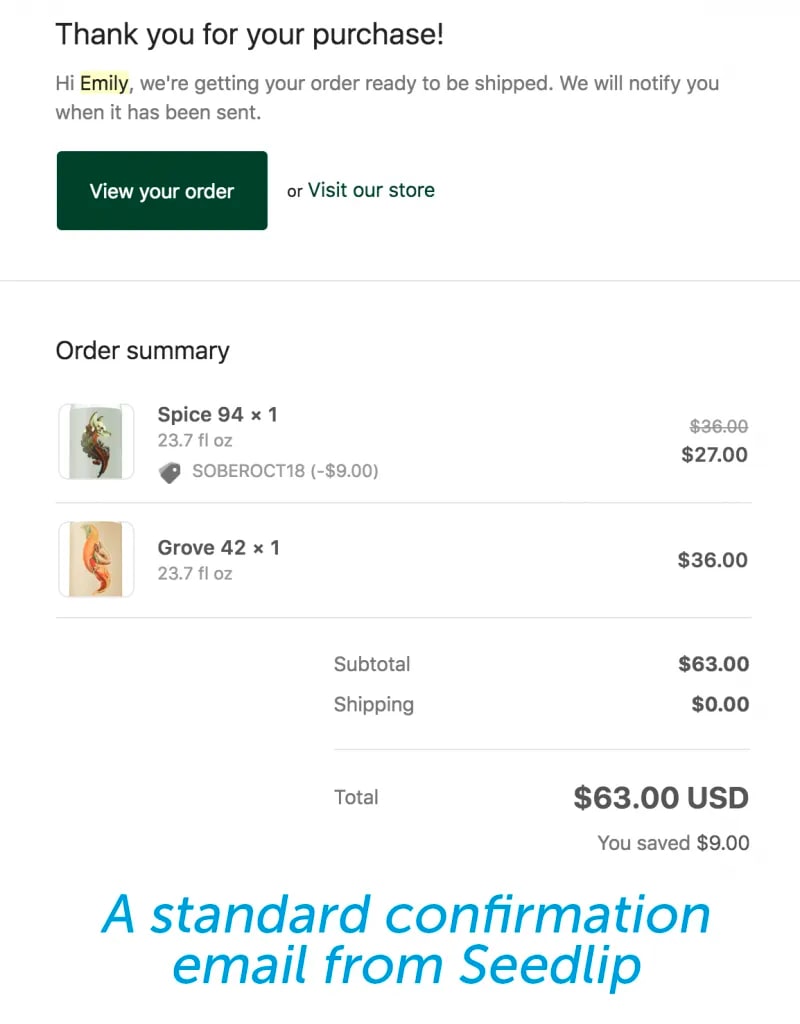 Seedlip email example