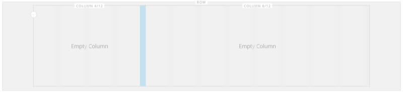 Two columns in the Magento Page Builder stage with border lengths adjusted to 4/12 and 8/12